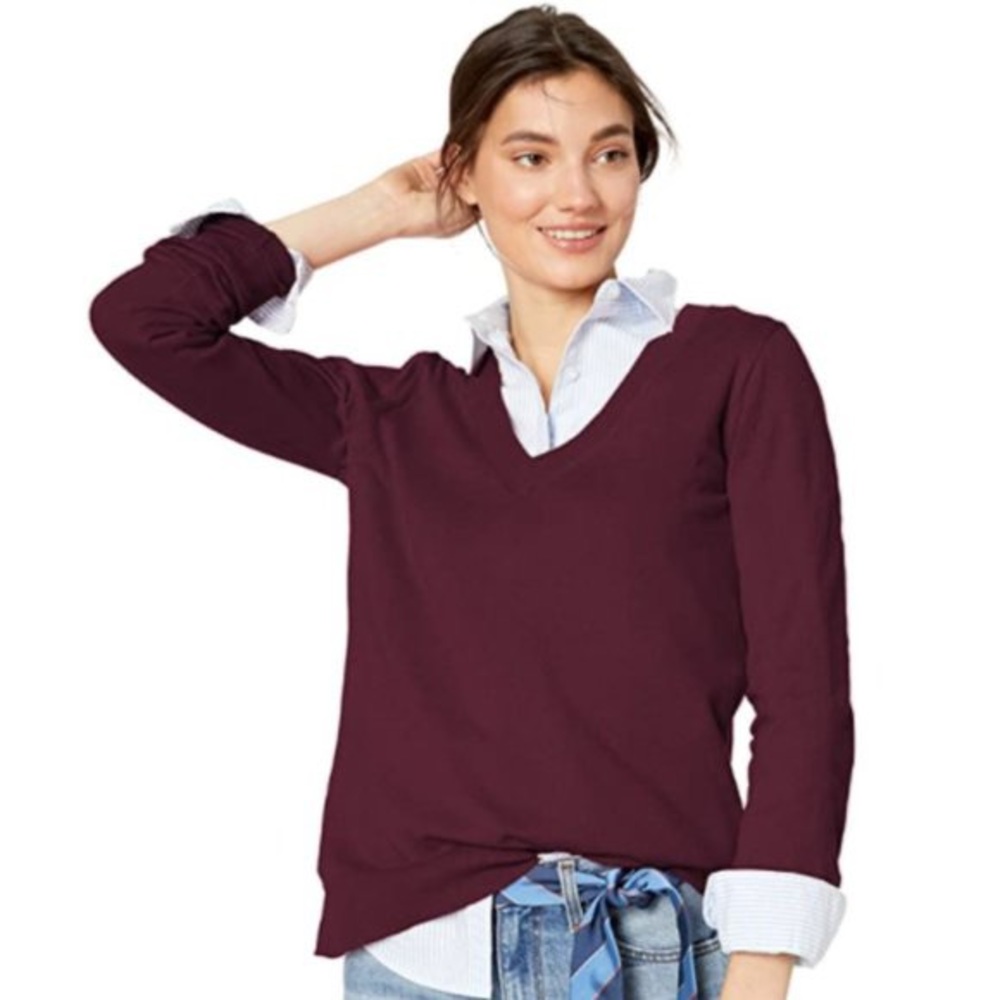 Jcrew factory maroon v neck cotton sweater size S